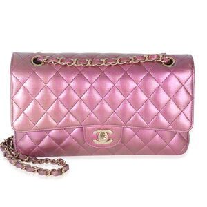 Chanel Dark Pink Iridescent Quilted Lambskin Medium Classic Double Flap Bag